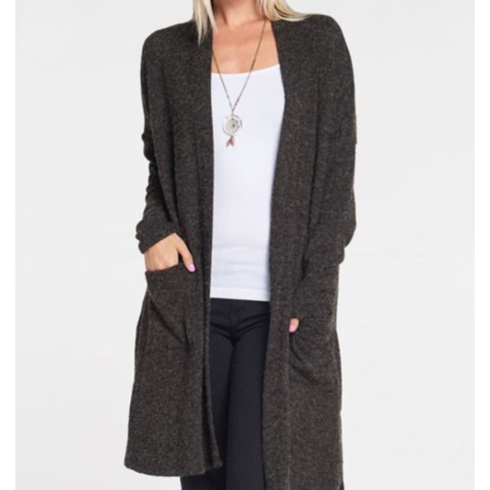 Plus size cardigan in charcoal